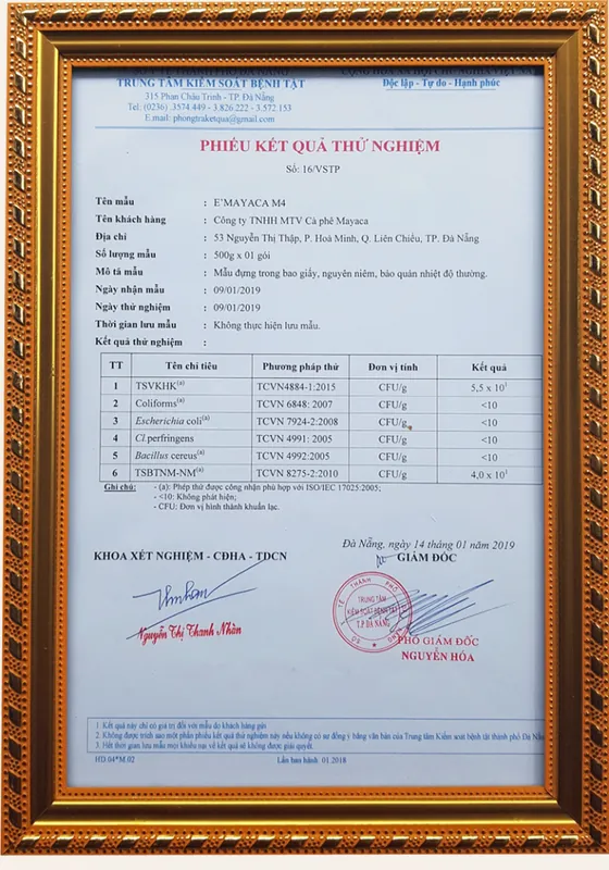 Phiếu kết quả thử nghiệm vi sinh mẫu M4 – Trung tâm Kiểm soát bệnh tật Đà Nẵng